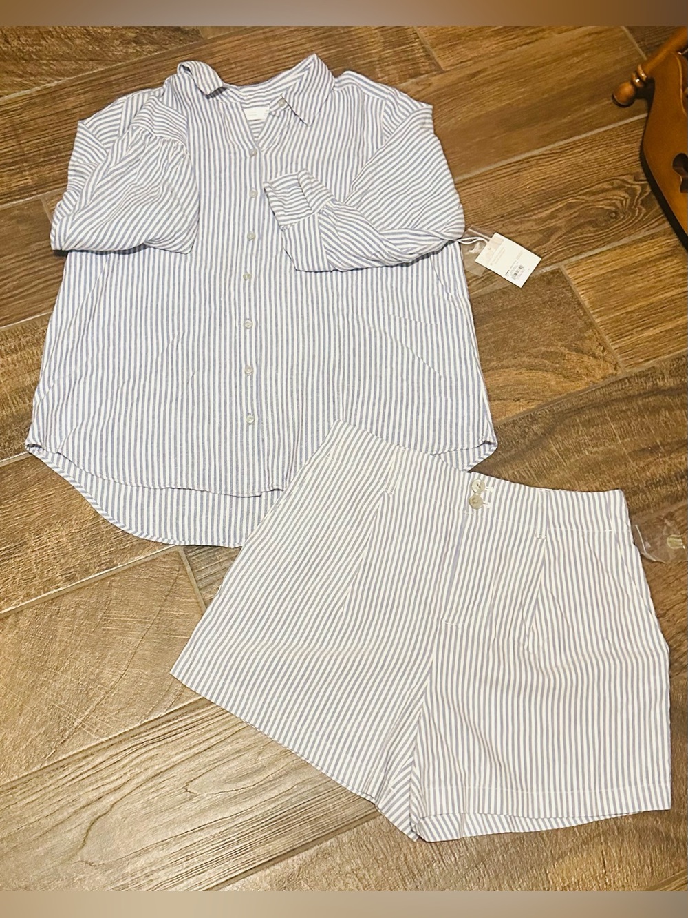 Blue & White Striped Women’s - Button-Front Top & Shorts